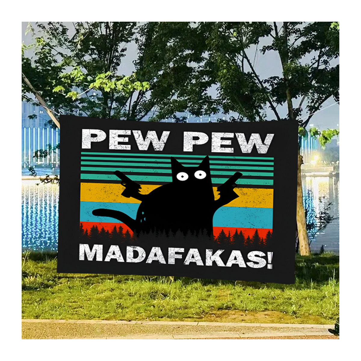 MADAFAKAS Geburtstag Party Banner Hintergrund in Schwarz mit Vintage-Streifen-Design, Rechteckig, B: 120 cm, H: 70 cm - Bild 1