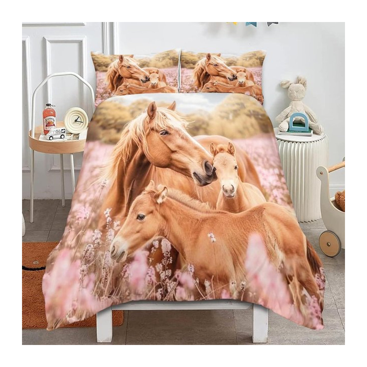 Mädchen Bettwäsche Set mit Reitermotiv aus Polyester, 2-teilig bestehend aus Bettbezug und Kissenbezug, B/H: 100 x 135 cm - Bild 1