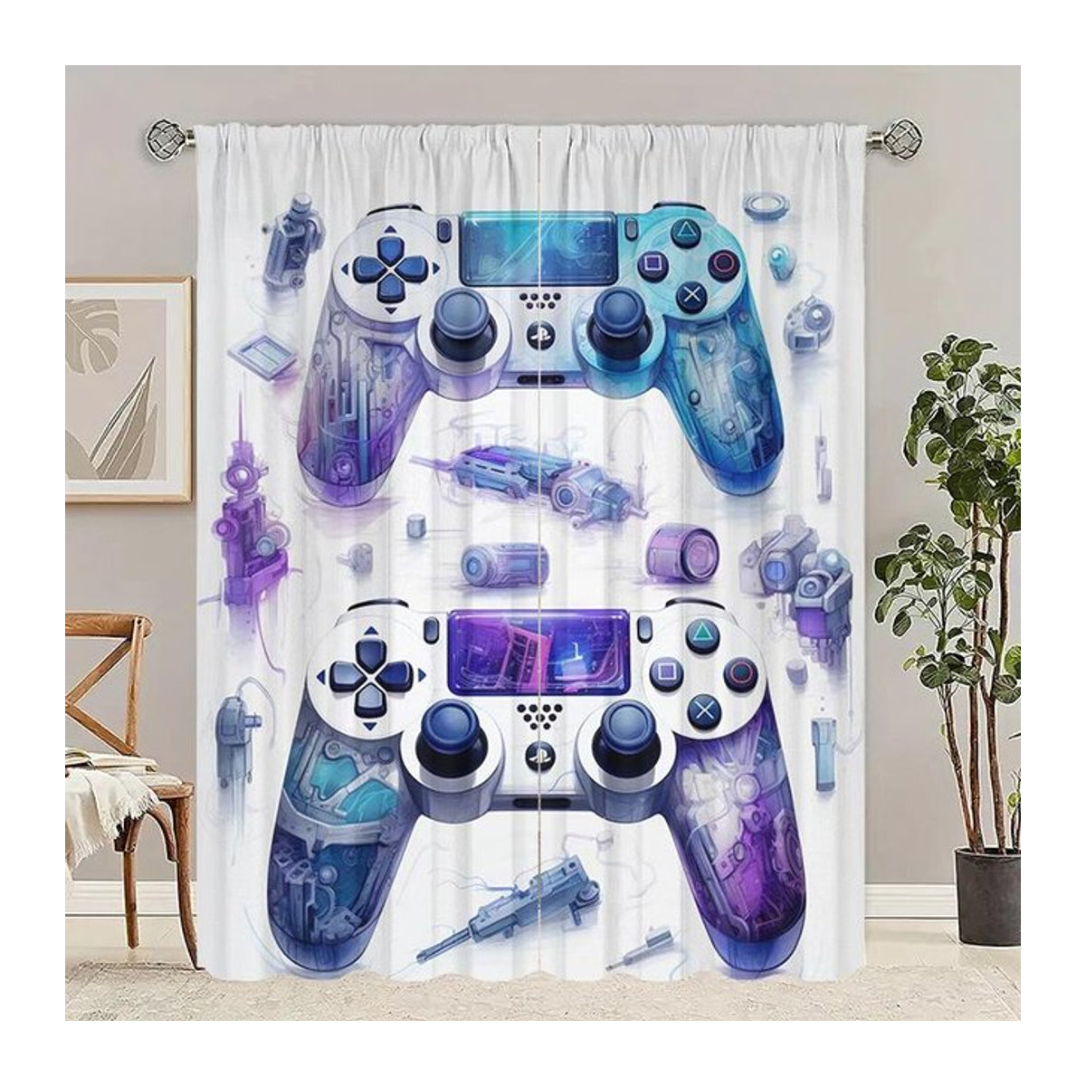 Made Area Vorhang-Set mit Graffiti-Print in Multicolor, 2er-Set aus Polyester für Wohnzimmer und Schlafzimmer, B: 100 cm, H: 70 cm - Bild 1
