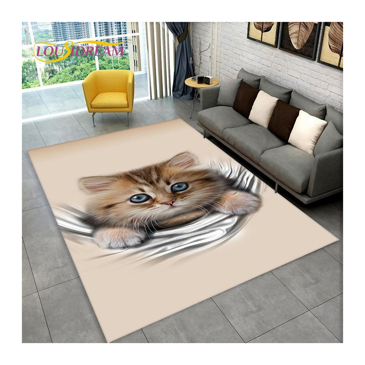 Magic Zhu 3D-Teppich mit Katzen-Cartoon-Motiv, rutschfeste Bodenmatte für Wohnzimmer, Schlafzimmer oder Küche, Breite: 100 cm, Länge: 150 cm - Bild 1