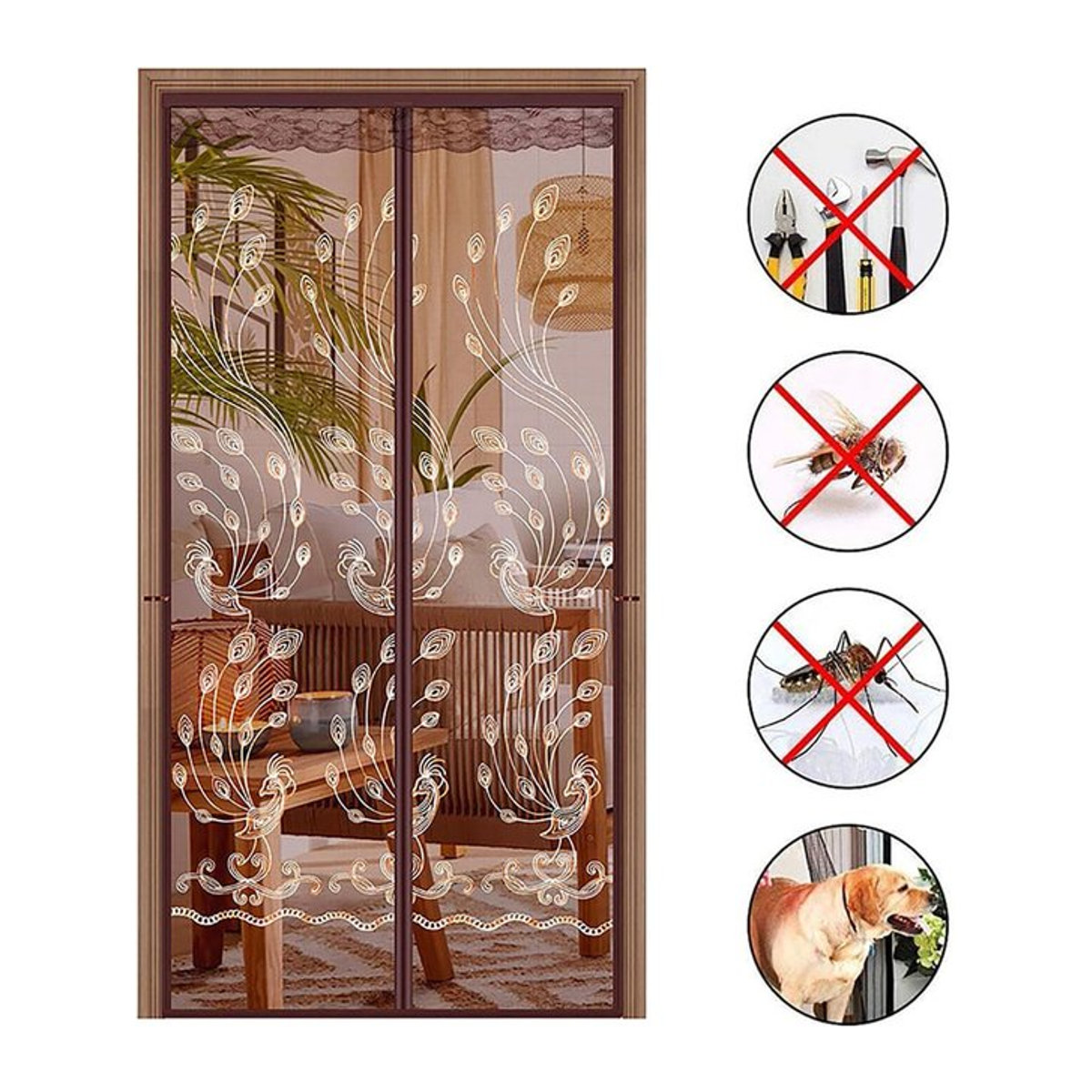 Magnetischer Sichtschutz-Türvorhang von JYMCW aus Polyester in Braun, mücken- und insektensicherer Türschutz - Bild 1