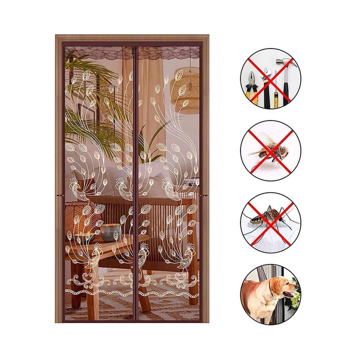 Magnetischer Sichtschutz-Türvorhang von JYMCW aus Polyester in Braun, mücken- und insektensicherer Türschutz - Bild 5