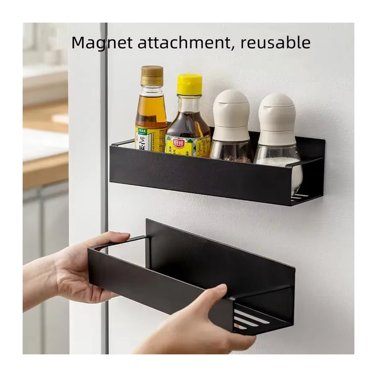 Magnetisches Gewürzregal als platzsparender Küchenorganizer und Hängender Korb in Schwarz - Bild 3