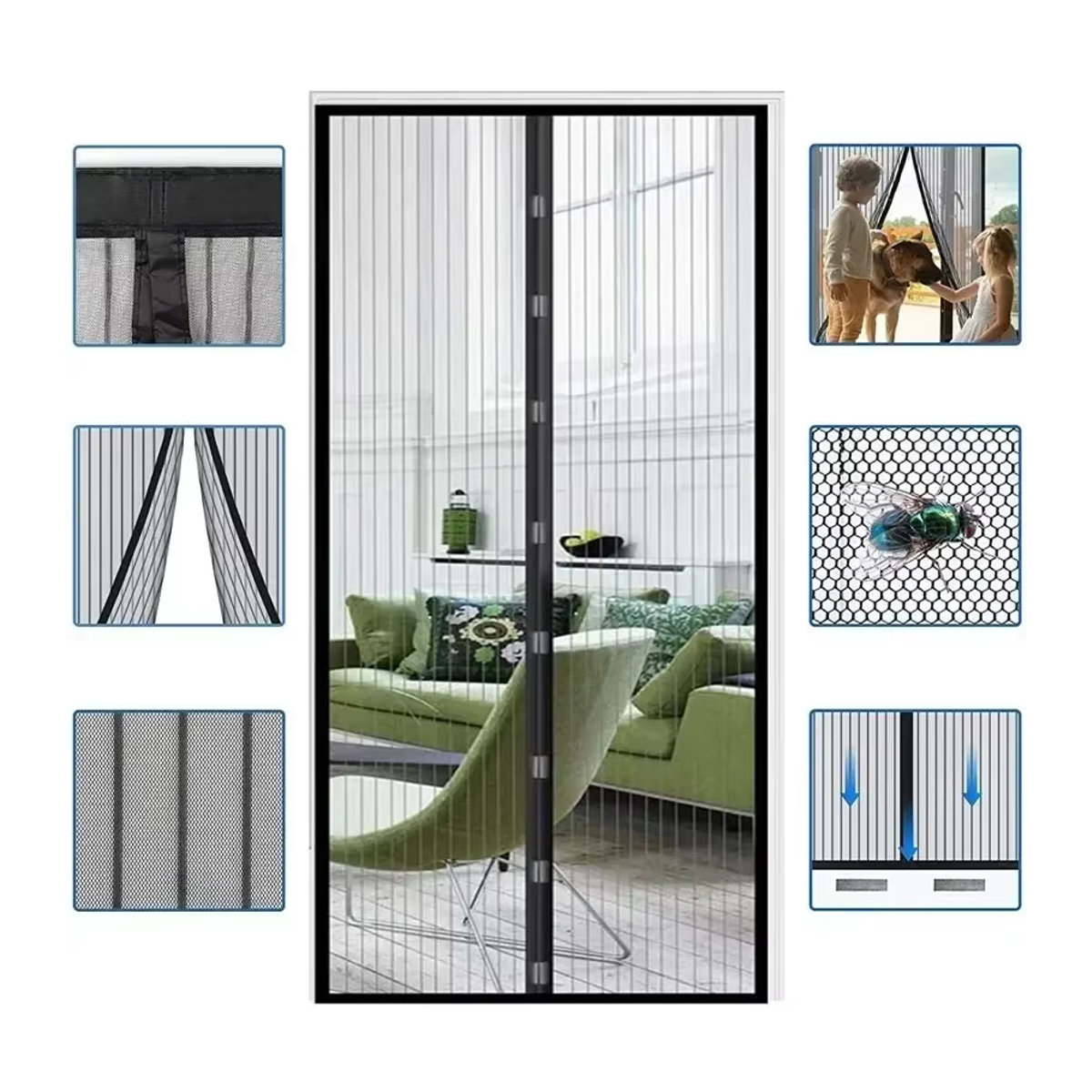 Magnetisches Moskitonetz für Tür und Fenster in Schwarz mit automatischem Schließen - Bild 3