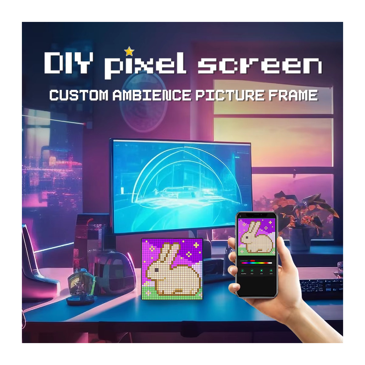 MAIMEIMI LED-Pixel-Display Kunst-Fotorahmen mit APP-Steuerung, Multicolor, 64 x 64 Pixel, elektronischer Bildschirm für Gaming-Raumdekoration - Bild 3