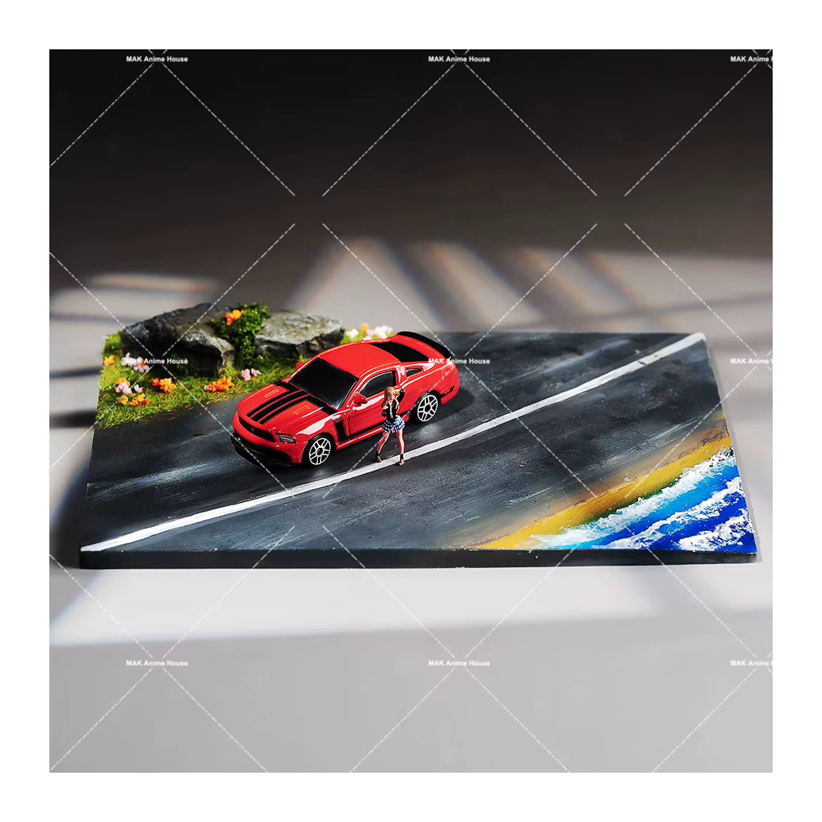 MAK 3D-Druck Diorama Autobahn und Rennbahn Szene Plattform aus Kunststoff in Grau für 1/64 und 1/43 Automodelle - Bild 3