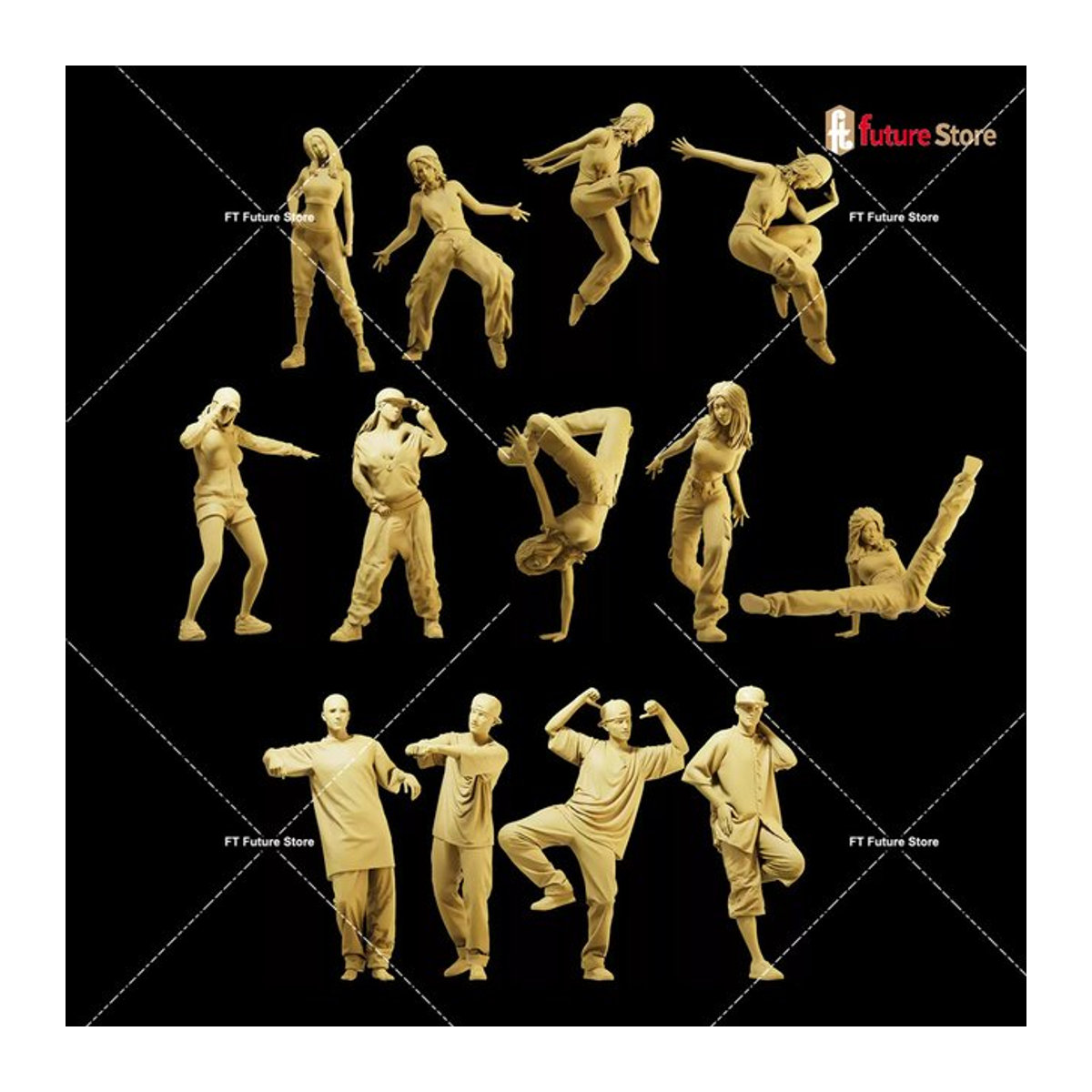 MAK Miniatur-Tänzerin Hip-Hop Figur in Beige für Diorama und Modellbau aus Kunstharz - Bild 1