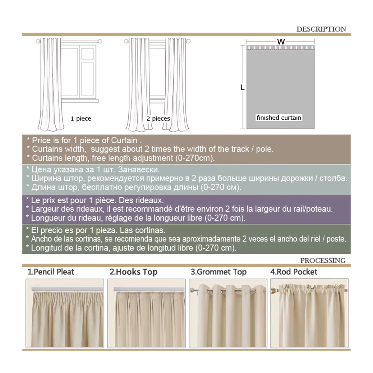 MAKEHOME Leinen-Vorhänge semi-transparent in Schwarz oder Beige für Wohnzimmer, Schlafzimmer und Küche - Bild 3