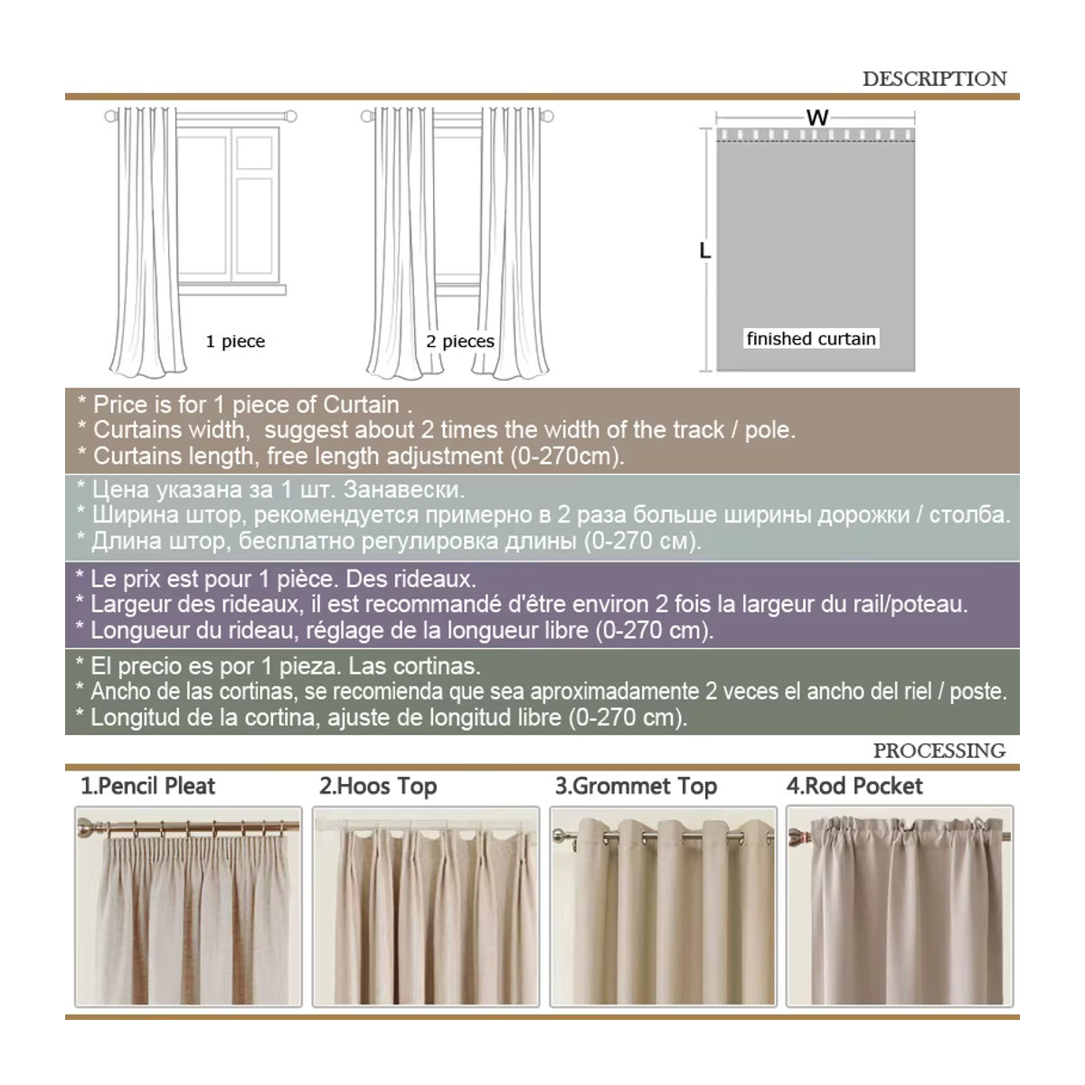 MAKEHOME Luxusvorhang mit goldenem Muster in Grau für Schlafzimmer und Wohnzimmer, lichtfilternd und verdunkelnd - Bild 4