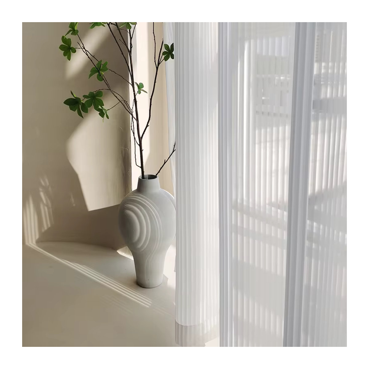 MAKEHOME Transparentes Tüll-Vorhang Modell Stil in Weiß mit Streifen-Design für dein Wohnzimmer - Bild 2