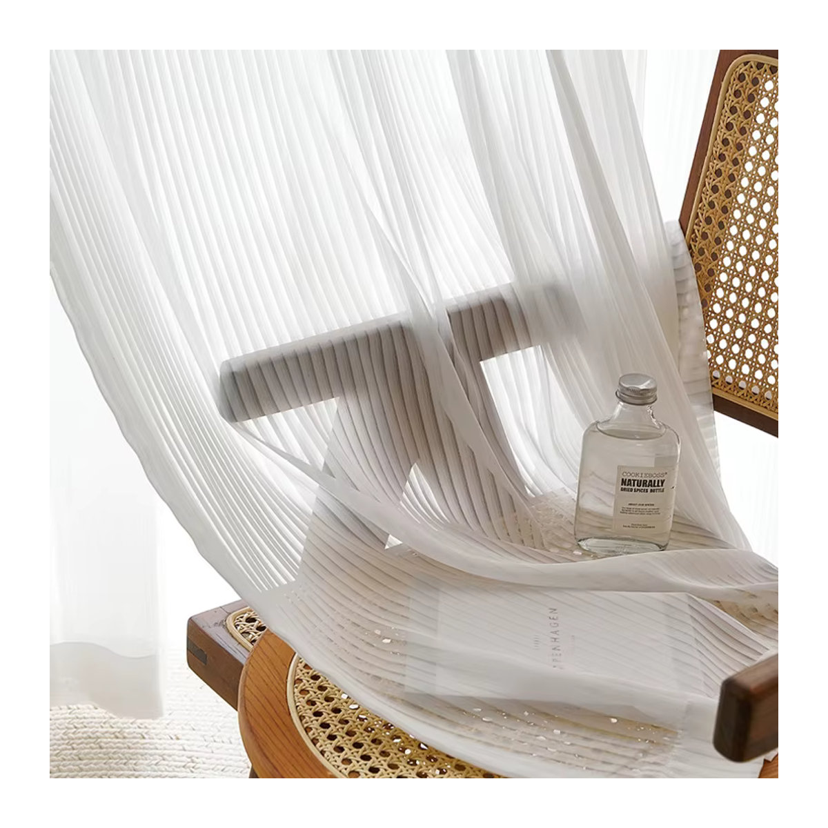 MAKEHOME Transparentes Tüll-Vorhang Modell Stil in Weiß mit Streifen-Design für dein Wohnzimmer - Bild 3