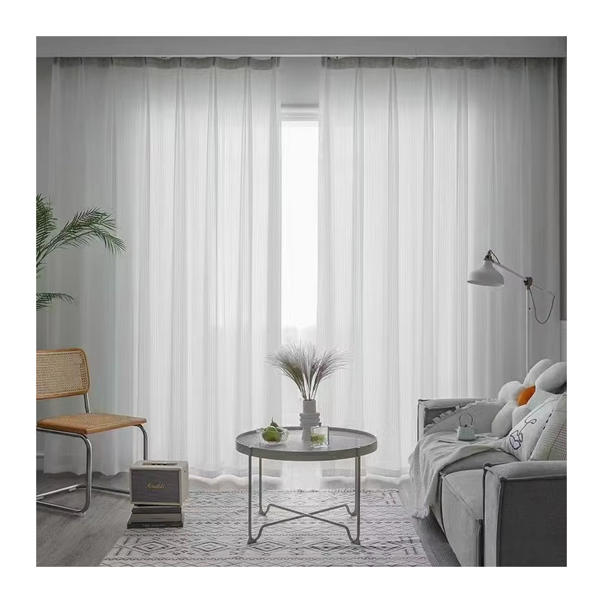 MAKEHOME Transparentes Tüll-Vorhang Modell Stil in Weiß mit Streifen-Design für dein Wohnzimmer - Bild 4