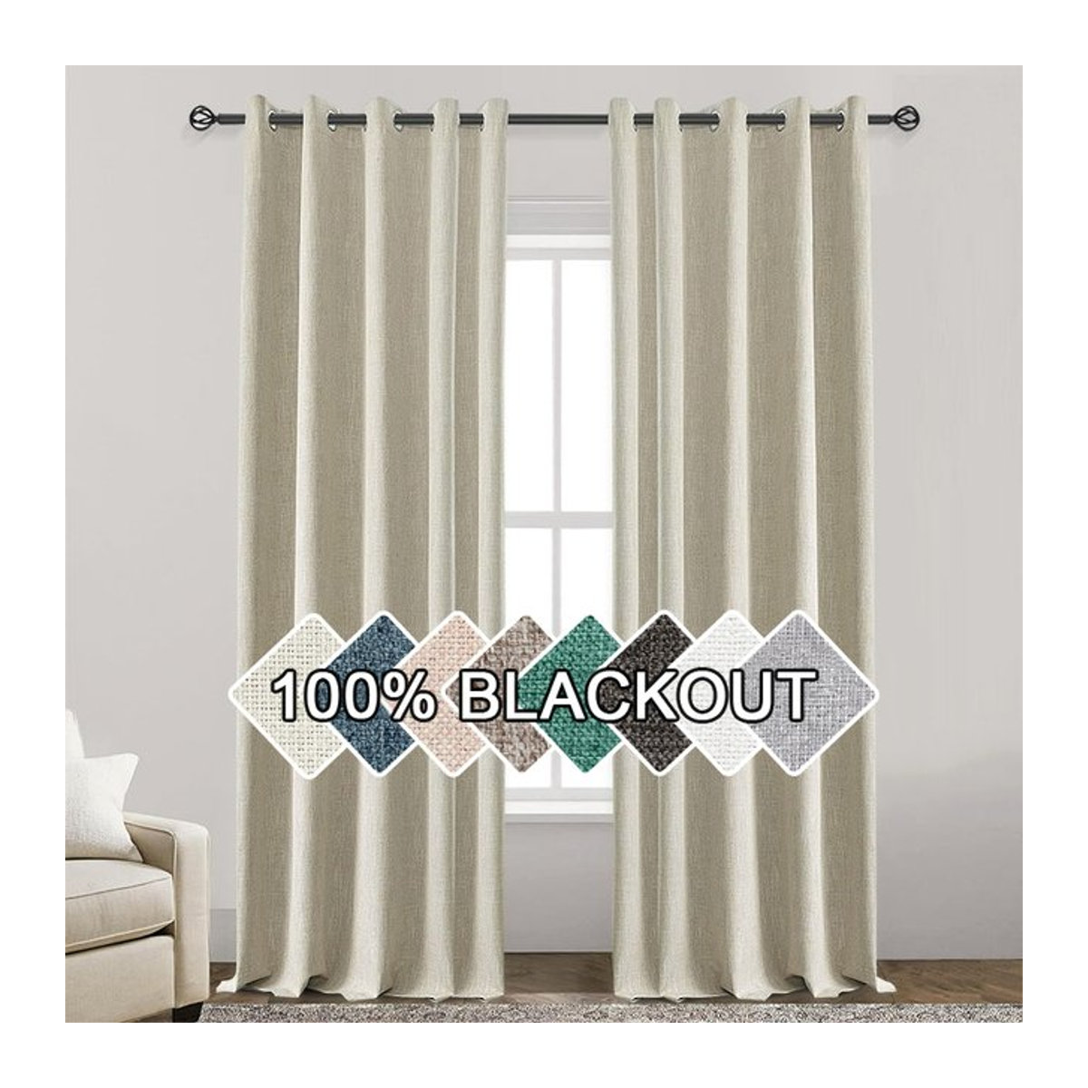 MAKEHOME Verdunkelungsvorhänge aus Leinen in Beige als Thermo-Vorhänge für Schlafzimmer, Wohnzimmer und Küche - Bild 1