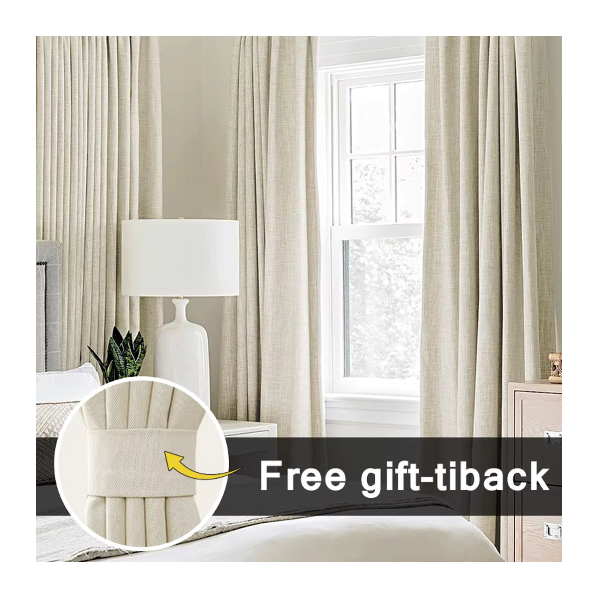 MAKEHOME Verdunkelungsvorhänge aus Leinen in Beige als Thermo-Vorhänge für Schlafzimmer, Wohnzimmer und Küche - Bild 4