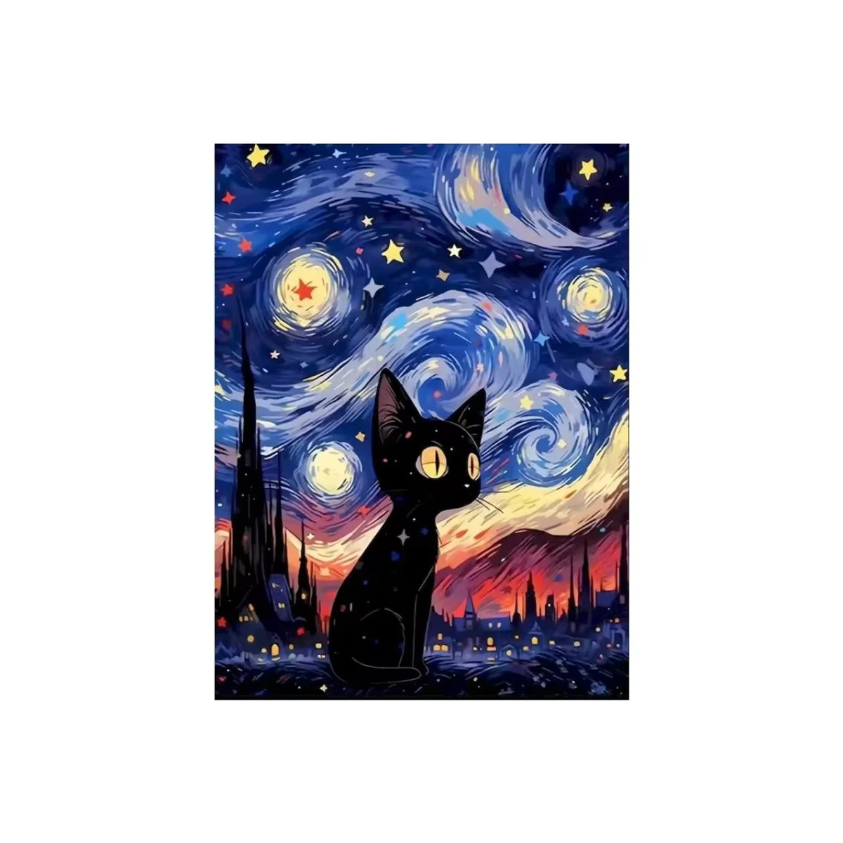 Malen nach Zahlen Set von Potdemiel mit Motiv Katze unter dem Sternenhimmel auf Leinwand zur DIY Raumdekoration - Bild 2