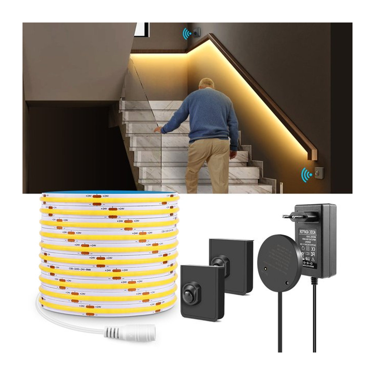 MALITAI COB LED-Lichtband mit integriertem PIR-Bewegungssensor in Weiß für Küche, Schrank und Treppe - Bild 1