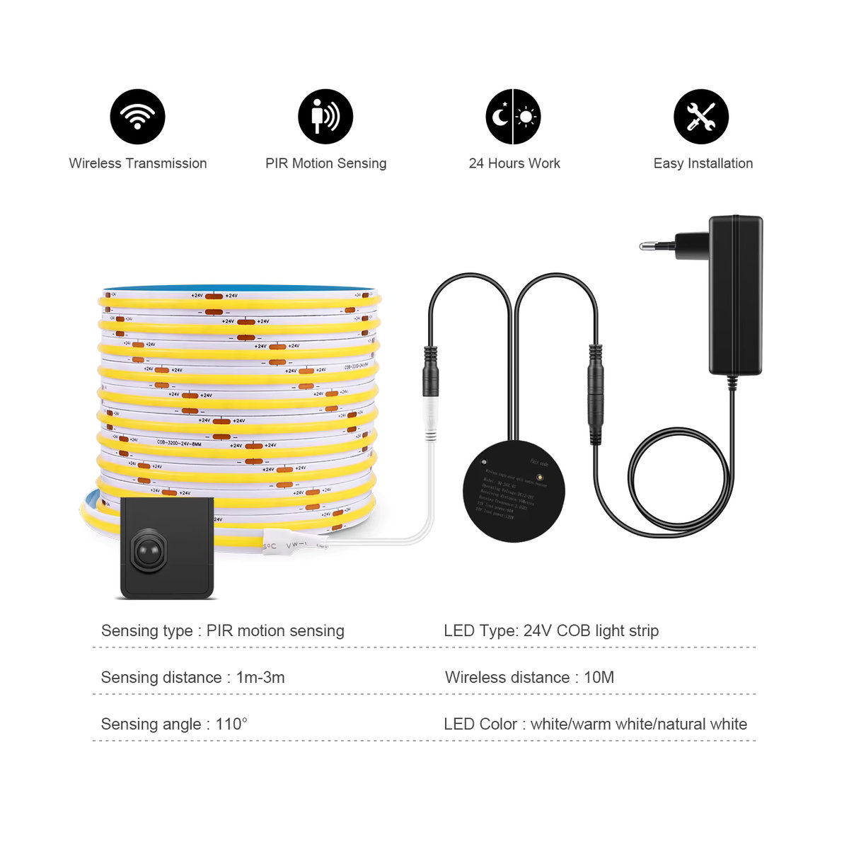MALITAI COB LED-Lichtband mit integriertem PIR-Bewegungssensor in Weiß für Küche, Schrank und Treppe - Bild 2