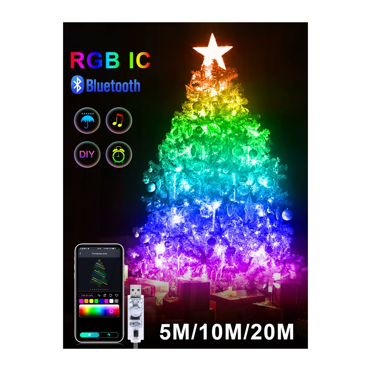 MALITAI RGBIC LED-Lichtleiste, programmierbare und adressierbare WS2812 RGB LED-Lichterkette mit USB 5V für deine Weihnachtsdekoration - Bild 6