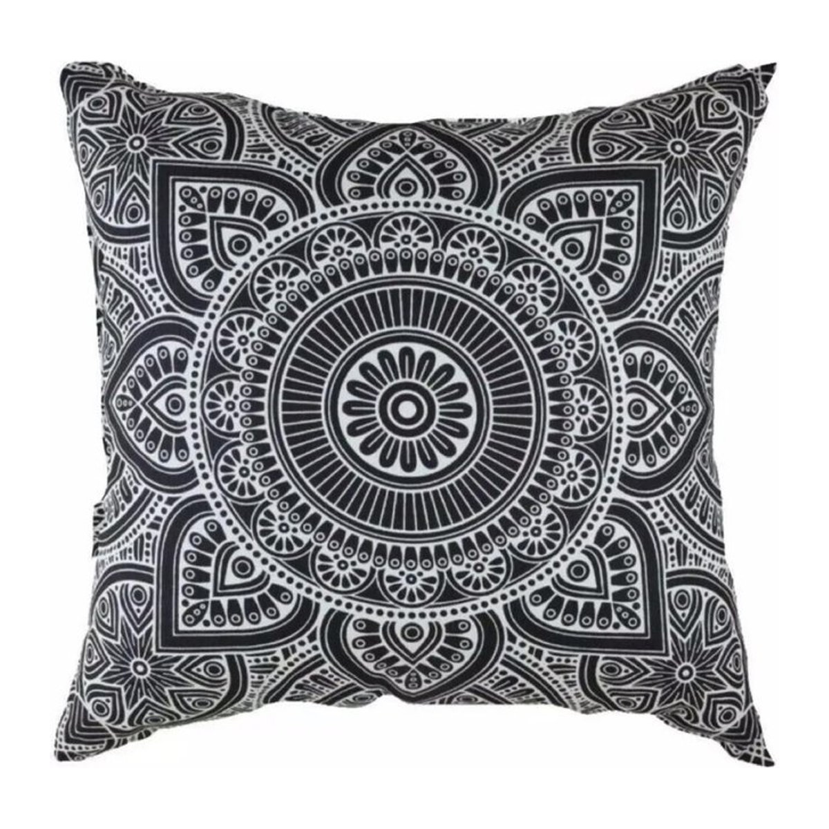 Mandala Kissenbezug Schwarz-Weiß im indischen Bohemian Stil mit geometrischem und floralem Design, B/B/H: 18 x 18 x 18 cm - Bild 1