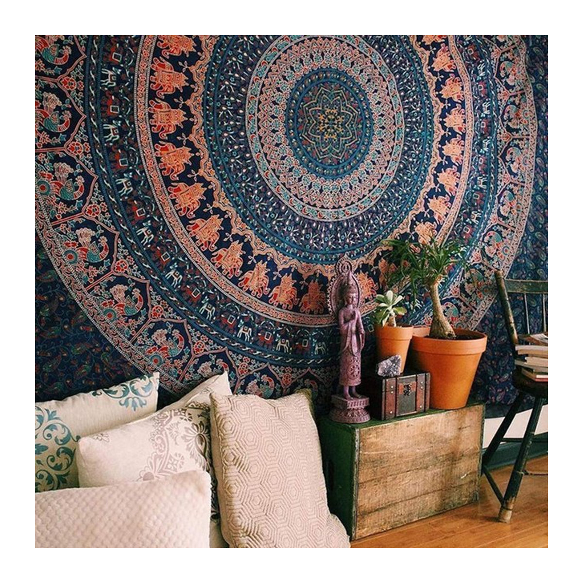 Mandala Wandteppich von Molrain in Mehrfarbig als Boho Wandbehang und Yoga Schal aus Textil - Bild 1
