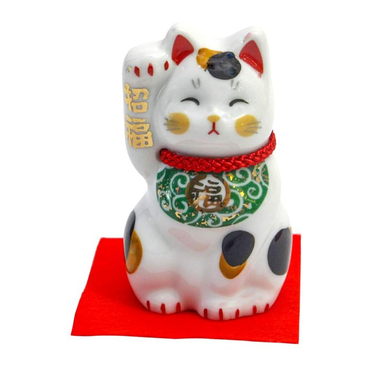Maneki-neko Glückliche Katze von SAKURA NIPPON HOME in Grün mit Arabesken-Design aus Keramik, Höhe: 6 cm, Breite: 4 cm - Bild 1