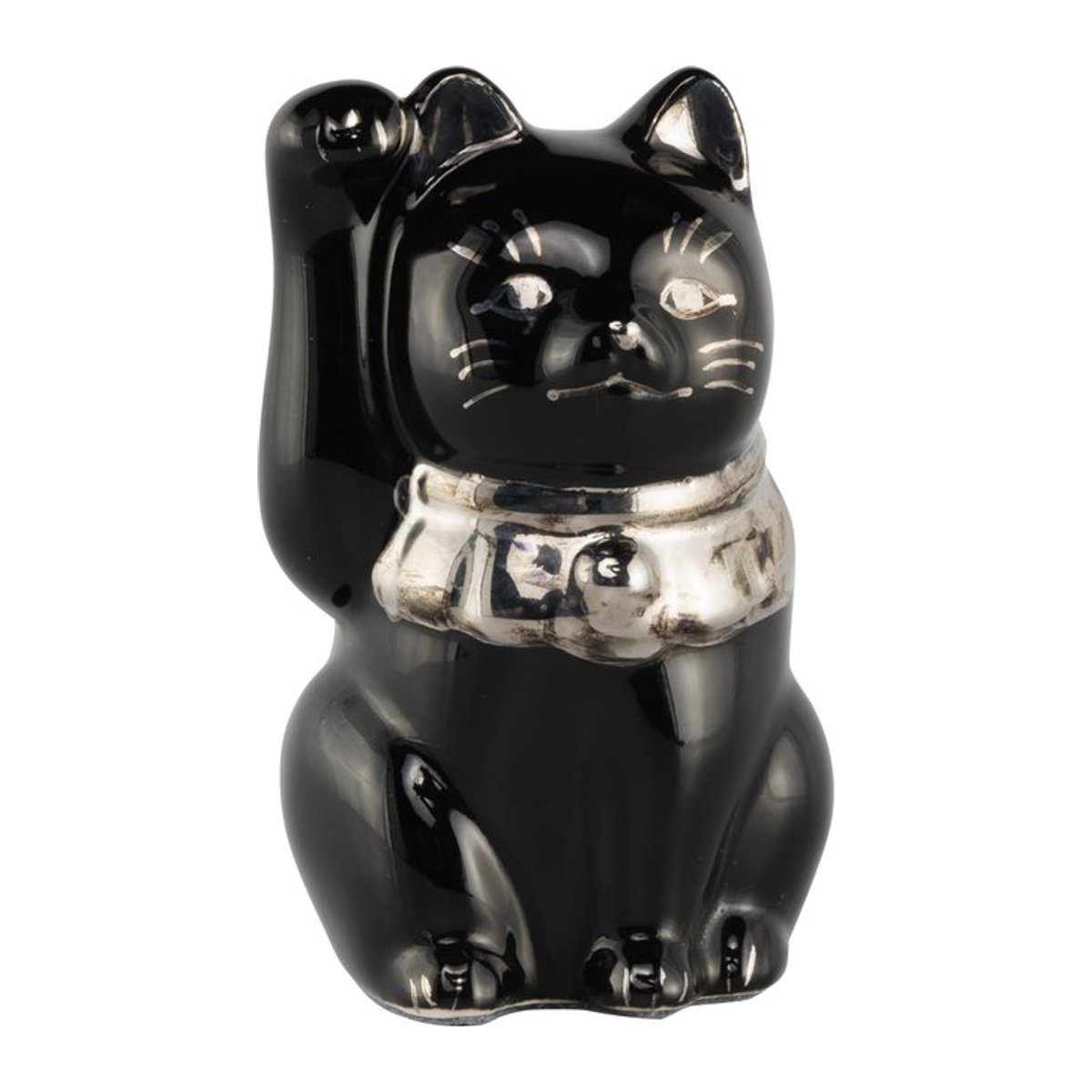 Maneki-neko Mini Glücksbringer winkende Katze von Sakura Bridge in Schwarz aus Porzellan, Durchmesser: 5 cm, Höhe: 9 cm - Bild 1