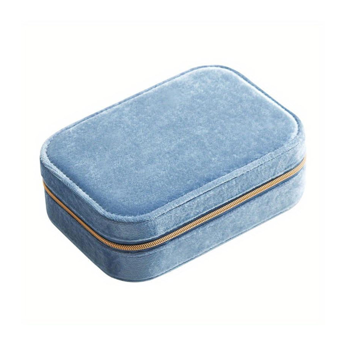 Mango Event Schmuckschatulle aus Samt mit Reißverschluss, 3-lagige rechteckige Aufbewahrungsbox für Ohrringe, Halsketten und Ringe, blau - Bild 3