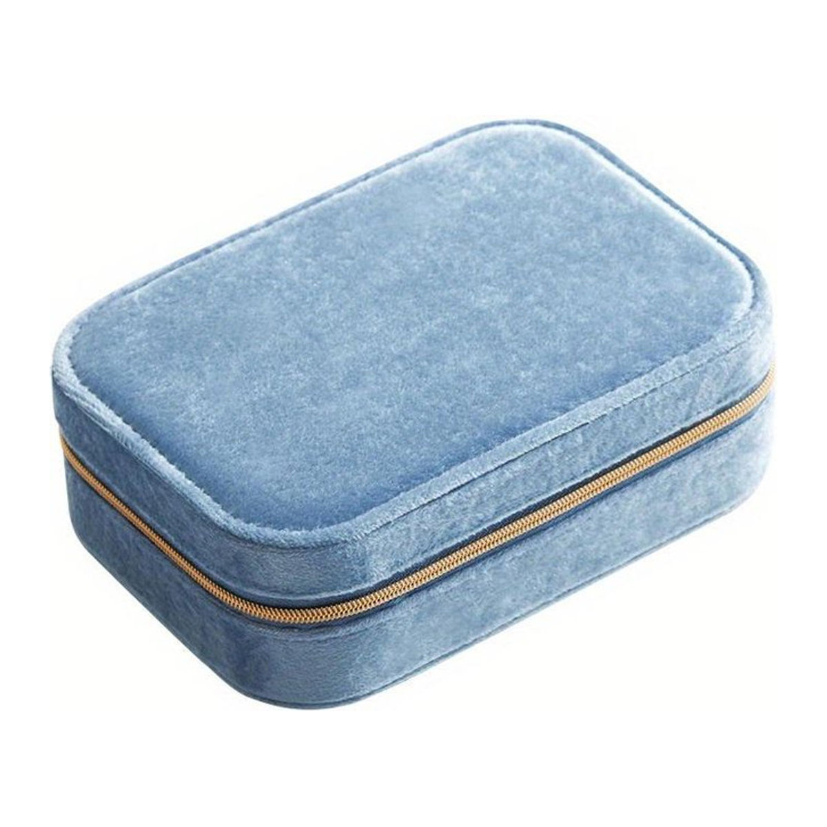 Mango Event Schmuckschatulle aus Samt mit Reißverschluss, 3-lagige rechteckige Aufbewahrungsbox für Ohrringe, Halsketten und Ringe, blau - Bild 4