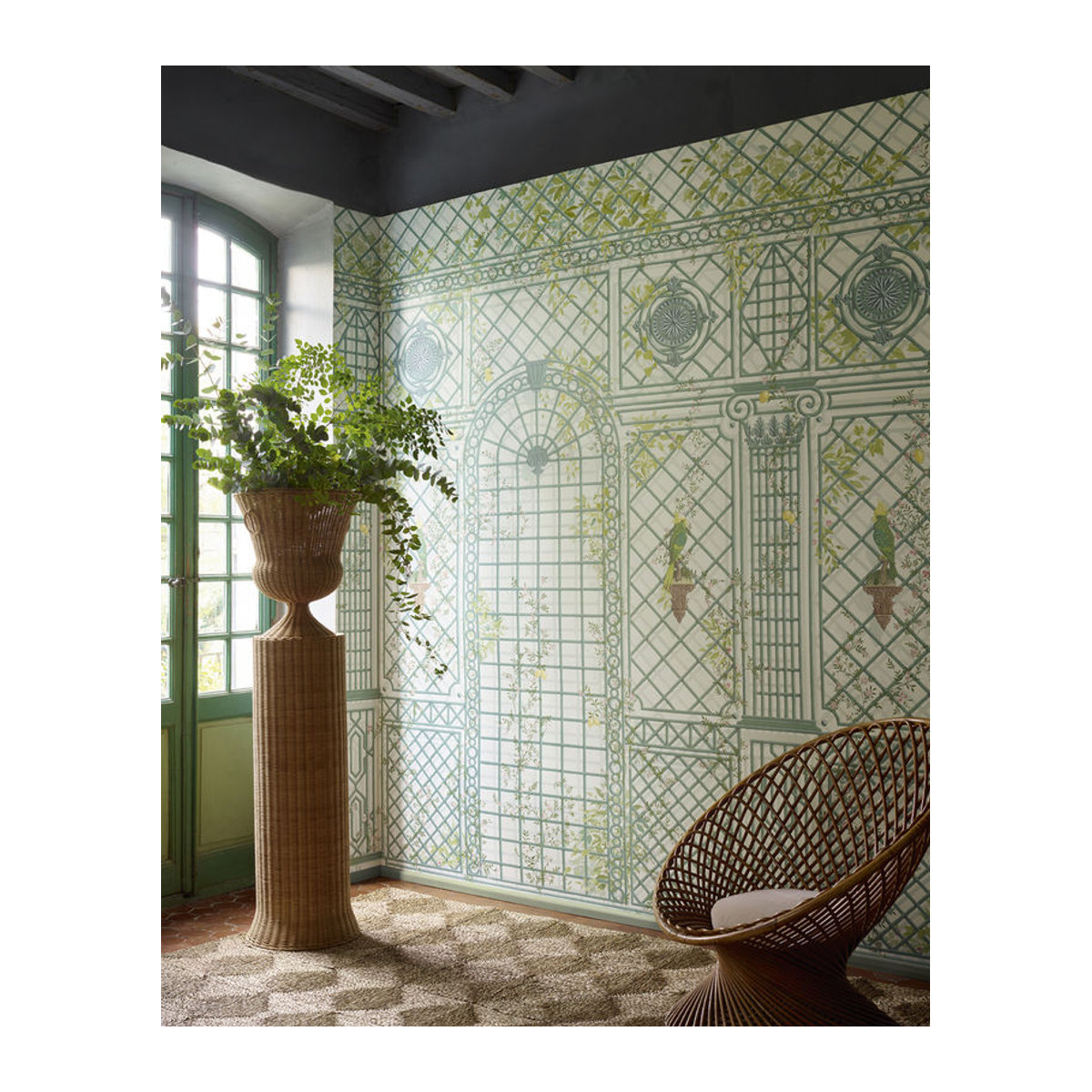 Manuel Canovas Wandbild L'Orangerie - Paon Motiv mit Blumen und Vögeln in Blau und Grün - Bild 2