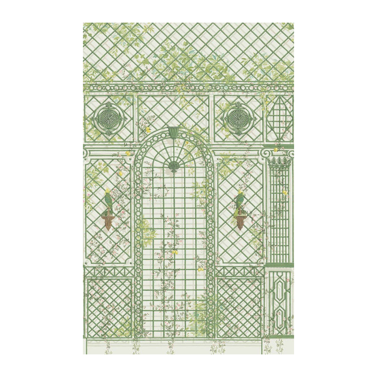 Manuel Canovas Wandbild L'Orangerie - Prairie in Grün mit floralem Motiv und Vögeln auf Papier im Querformat - Bild 1