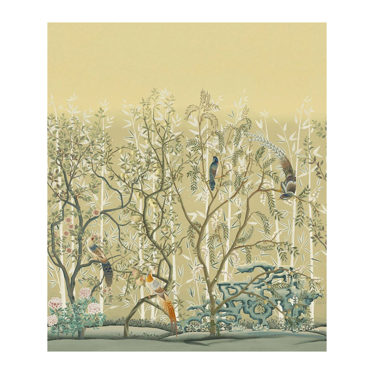 Manuel Canovas Wandbild La Voliere - Vieil Or in Gold und Gelb mit Vögeln und Blumen - Bild 1