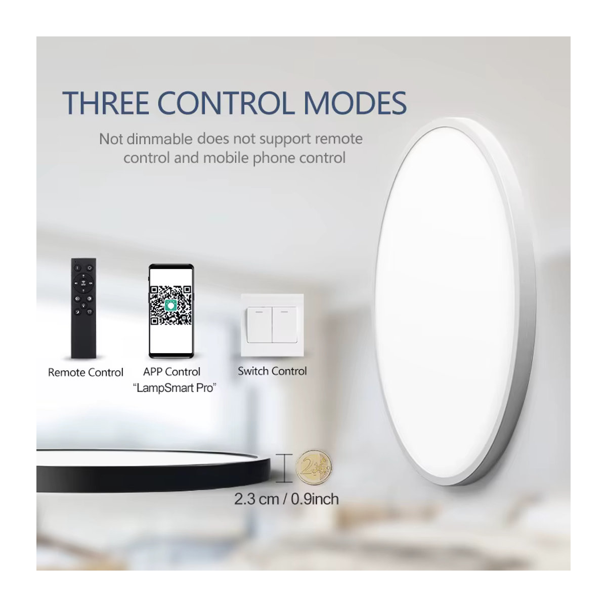 MANVIV LIGHTING LED Deckenleuchte Schwarz, 48 W, dimmbar per App oder Fernbedienung, minimalistisches Design für Wohnzimmer und Schlafzimmer, Durchmesser: 50 cm - Bild 2