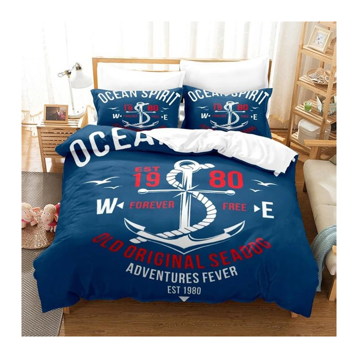 Marine Bootsanker Bettwäsche-Set mit Reißverschluss, Blau, B/H: 135 x 200 cm - Bild 1