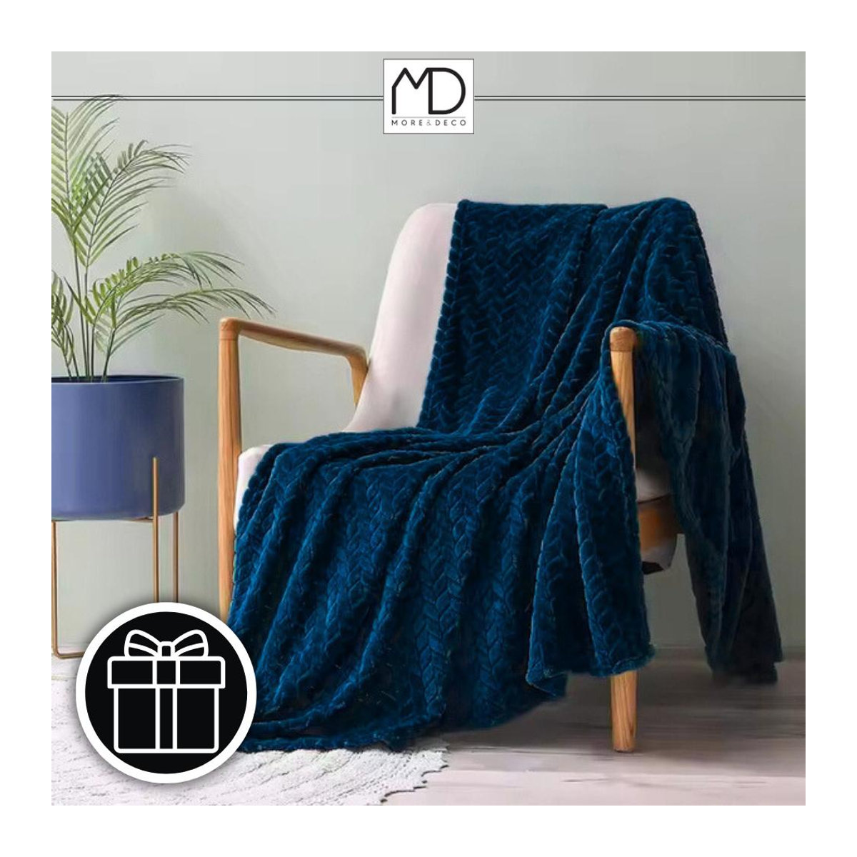 Marineblaue geprägte Polyester-Kuscheldecke für Wärme und Dekoration B/B: 200 x 220 cm - Bild 3