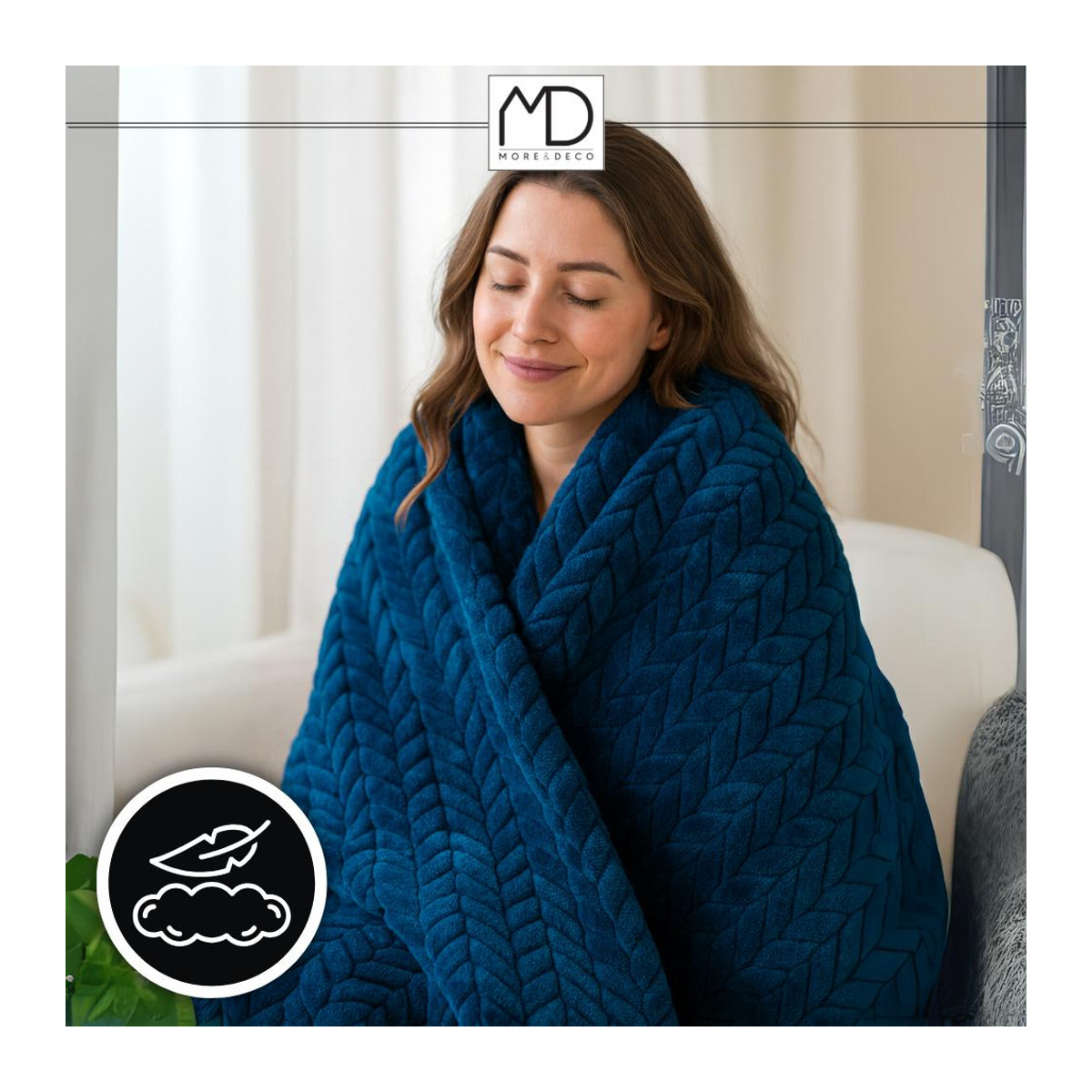 Marineblaue geprägte Polyester-Kuscheldecke für Wärme und Dekoration B/B: 200 x 220 cm - Bild 5
