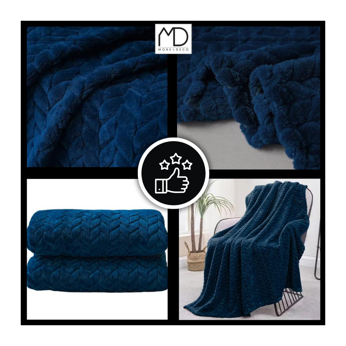 Marineblaue geprägte Polyester-Kuscheldecke für Wärme und Dekoration B/B: 200 x 220 cm - Bild 6
