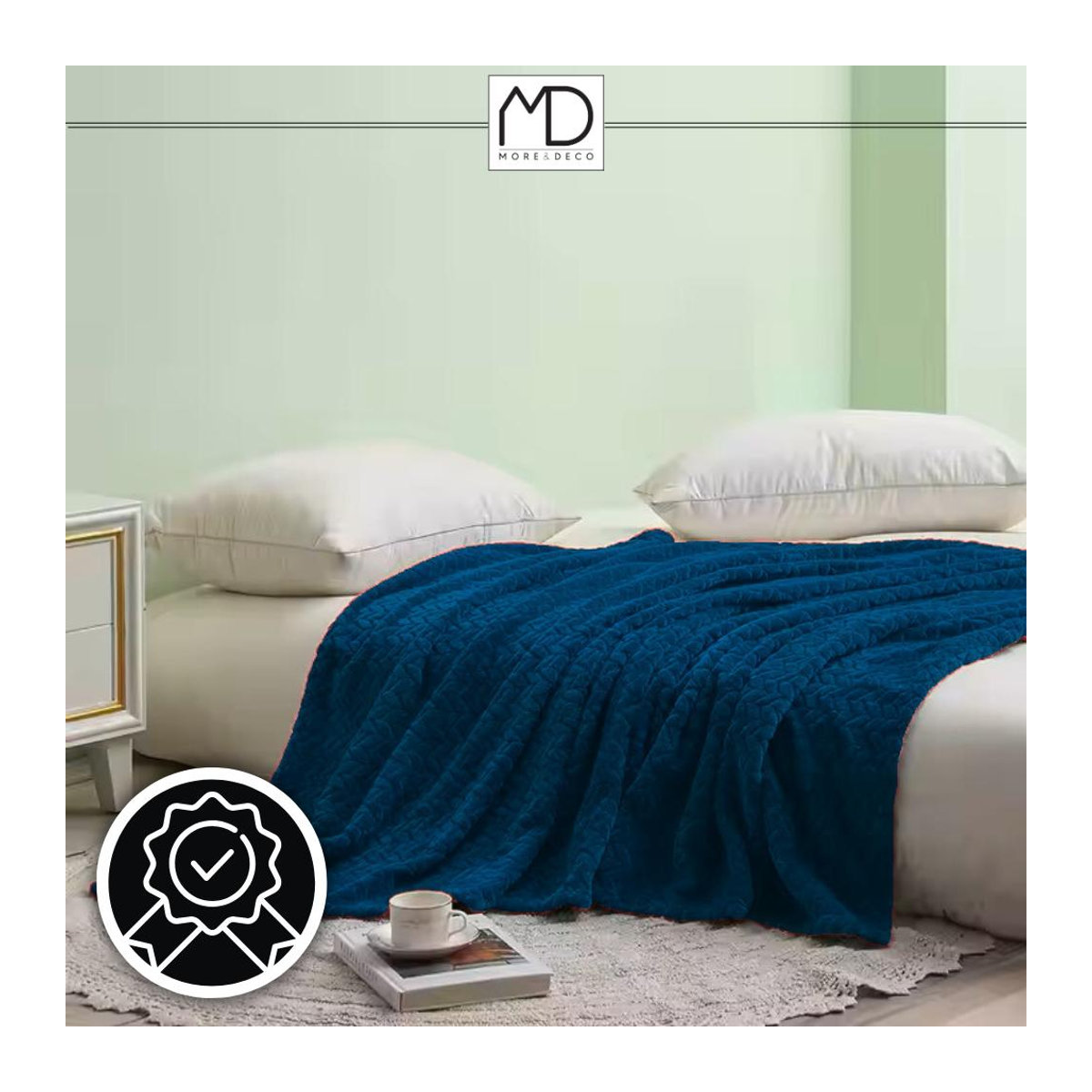 Marineblaue geprägte Polyester-Kuscheldecke für Wärme und Dekoration B/B: 200 x 220 cm - Bild 7