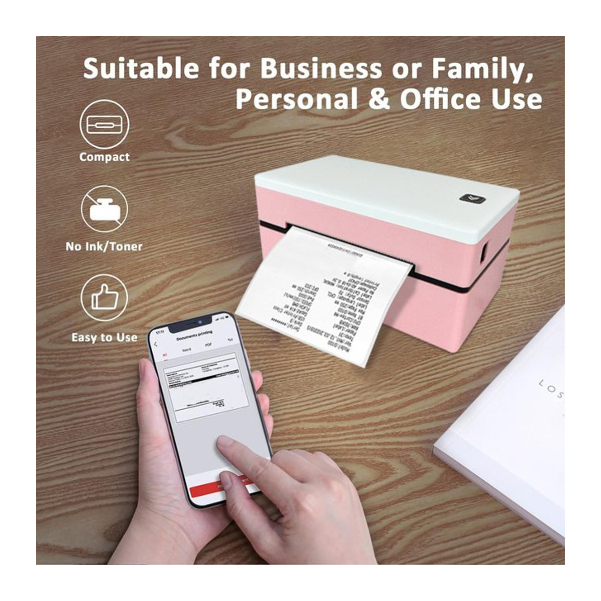 Marklife D200 Thermo-Etikettendrucker in Rosa für Versand- und Barcodedruck via Bluetooth oder USB, kompatibel mit Mac OS, Windows und Android - Bild 1