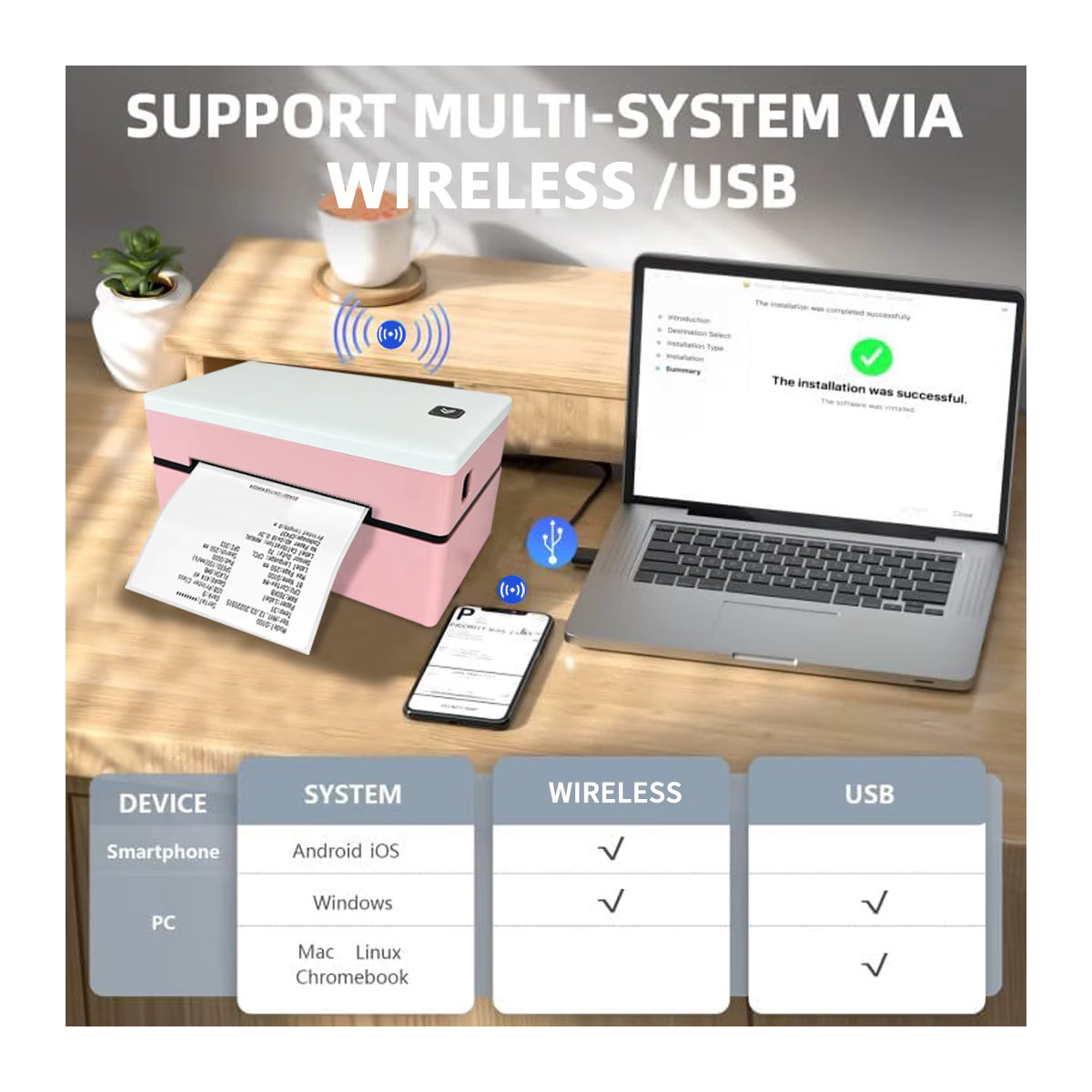 Marklife D200 Thermo-Etikettendrucker in Rosa für Versand- und Barcodedruck via Bluetooth oder USB, kompatibel mit Mac OS, Windows und Android - Bild 2