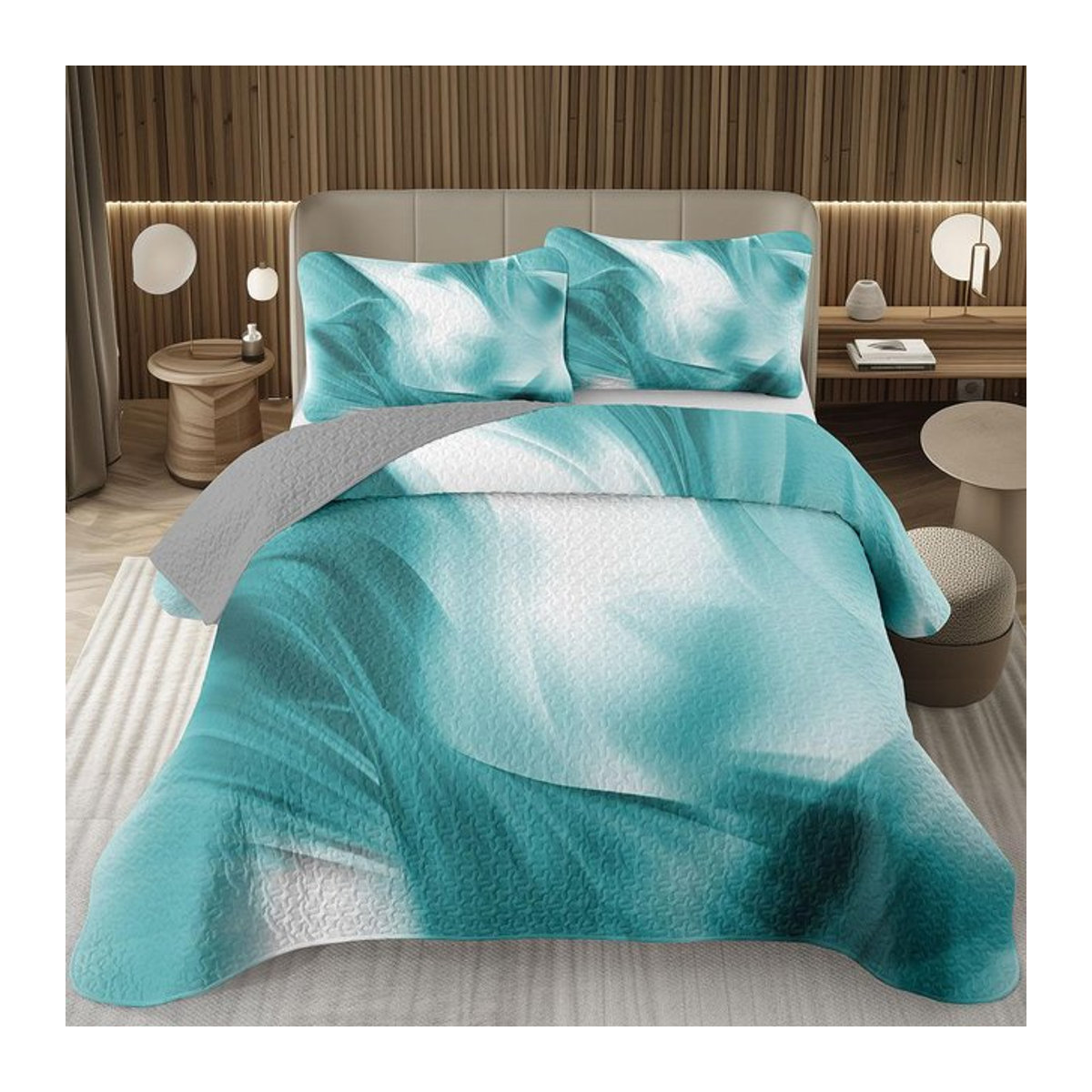 Marmor Tagesdecke Set mit abstraktem Tie Dye Design, wendbare gesteppte Überwurf-Bettwäsche, B/B: 200 x 230 cm - Bild 1