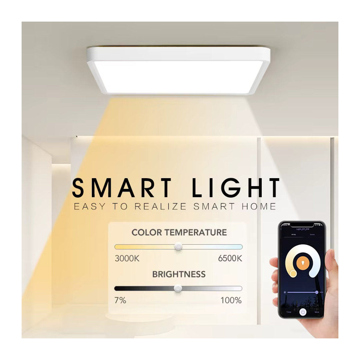 MARPOU Intelligente LED Deckenleuchte 36W in Weiß mit Tuya App und Sprachsteuerung, moderne dimmbare Panel-Beleuchtung für Wohnzimmer und Schlafzimmer - Bild 2
