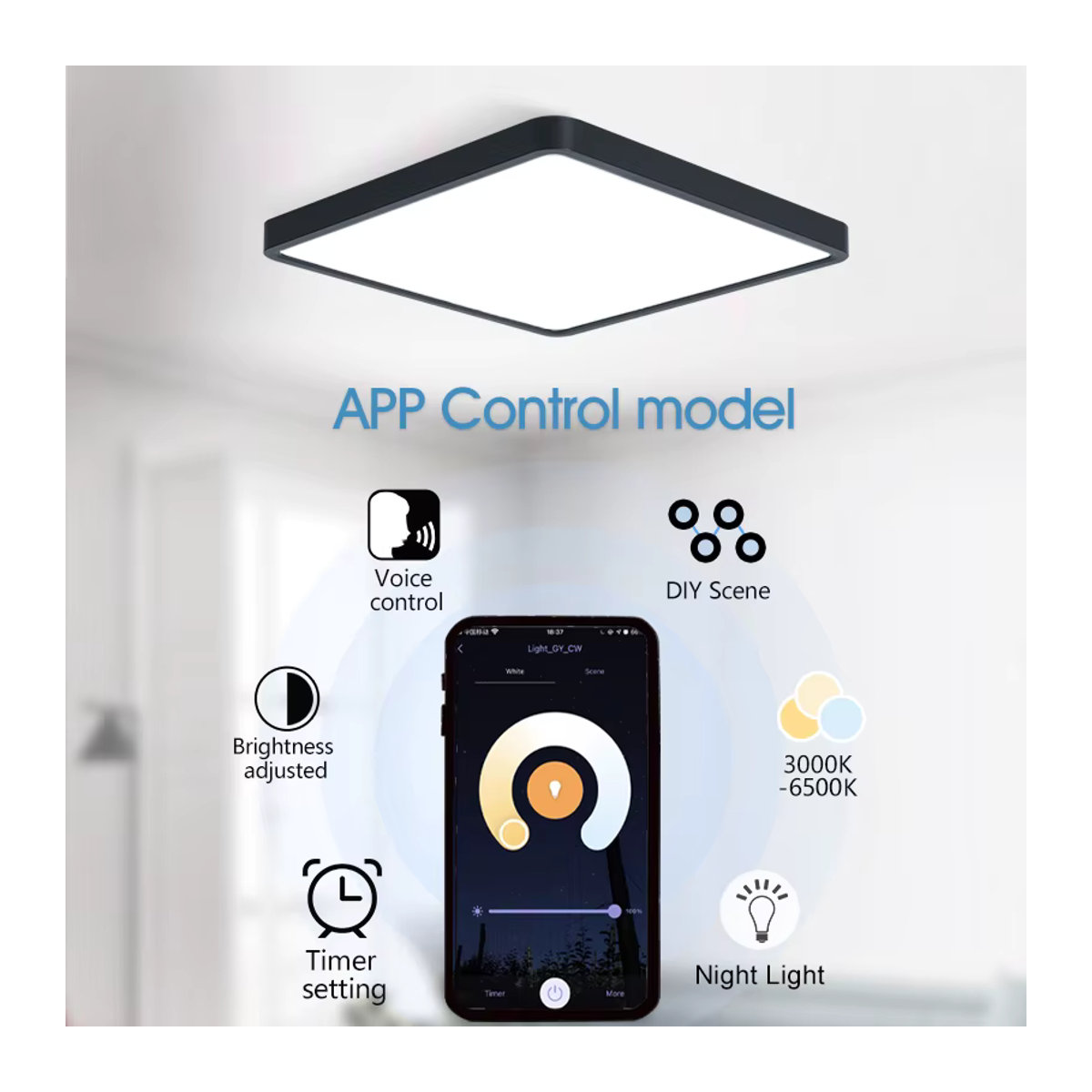 MARPOU Intelligente LED Deckenleuchte 36W in Weiß mit Tuya App und Sprachsteuerung, moderne dimmbare Panel-Beleuchtung für Wohnzimmer und Schlafzimmer - Bild 3