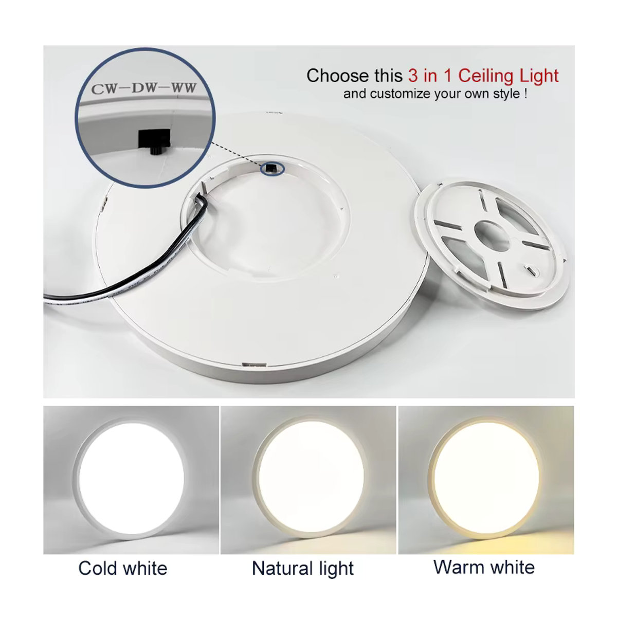 MARPOU Moderne LED Deckenleuchte in Weiß, minimalistisches Design, 44 W, Durchmesser: 50 cm - Bild 2