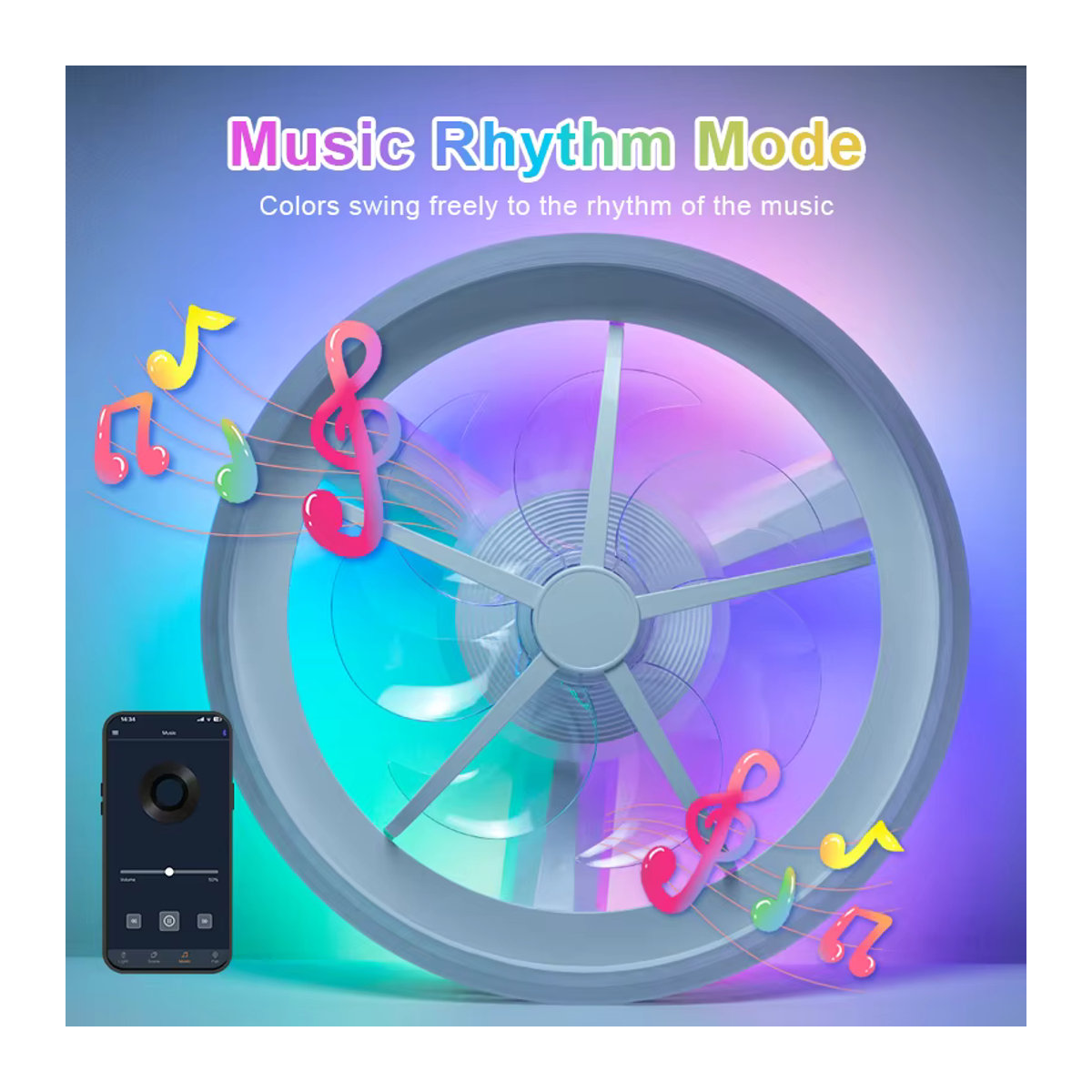 MARPOU Moderner Deckenventilator mit integriertem LED-Licht, RGB Musik-Kronleuchter, Fernbedienung und App-Steuerung - Bild 2