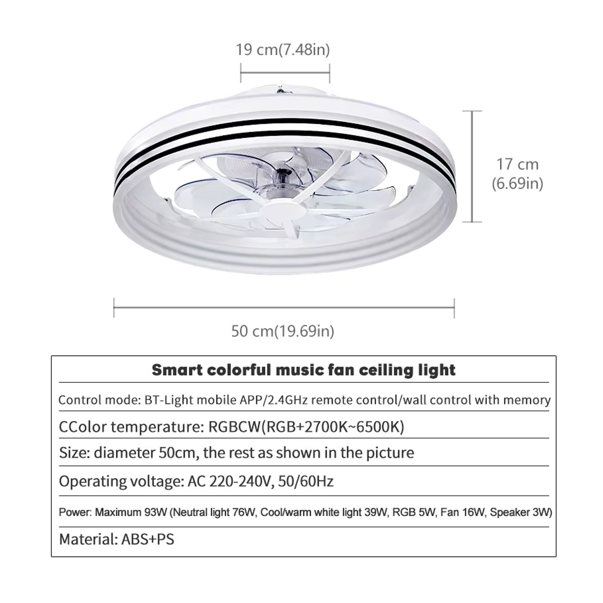MARPOU Moderner Deckenventilator mit integriertem LED-Licht, RGB Musik-Kronleuchter, Fernbedienung und App-Steuerung - Bild 4