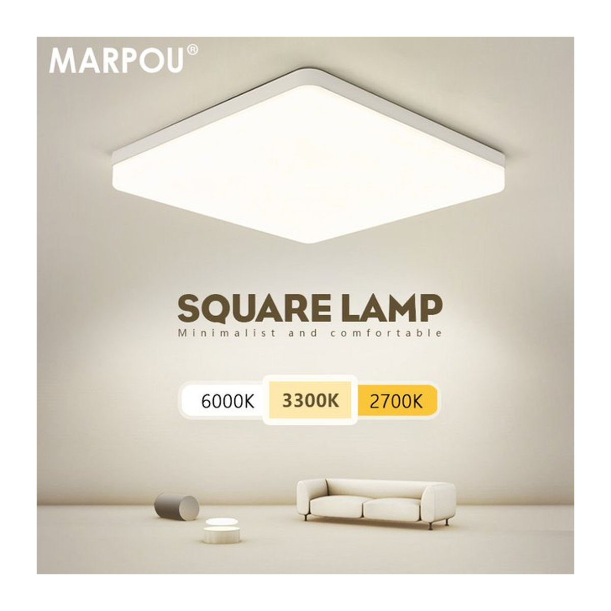 MARPOU Quadratische LED-Deckenleuchte in Weiß mit minimalistischem Design für dein Schlafzimmer - Bild 1
