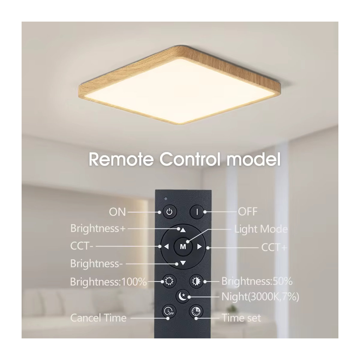 MARPOU Tuya Smart LED Deckenleuchte in Holzoptik mit App- und Sprachsteuerung für Alexa und Google, quadratisch, Natur - Bild 4