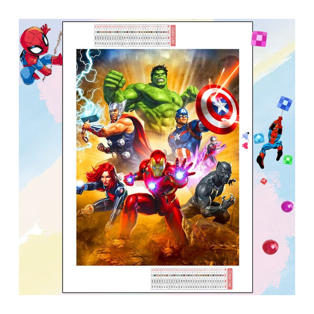 Marvel Avengers 5D Diamant Malerei DIY Stickerei mit Iron Man, Captain America und Hulk als mehrfarbiges Strass Bild zur Wanddekoration - Bild 1