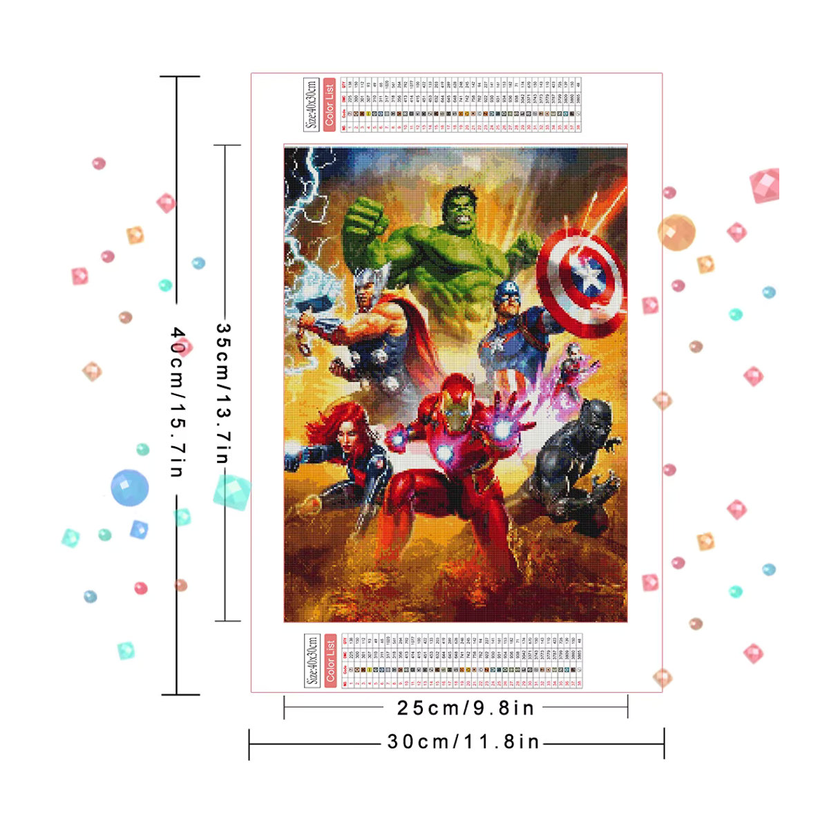 Marvel Avengers 5D Diamant Malerei DIY Stickerei mit Iron Man, Captain America und Hulk als mehrfarbiges Strass Bild zur Wanddekoration - Bild 2