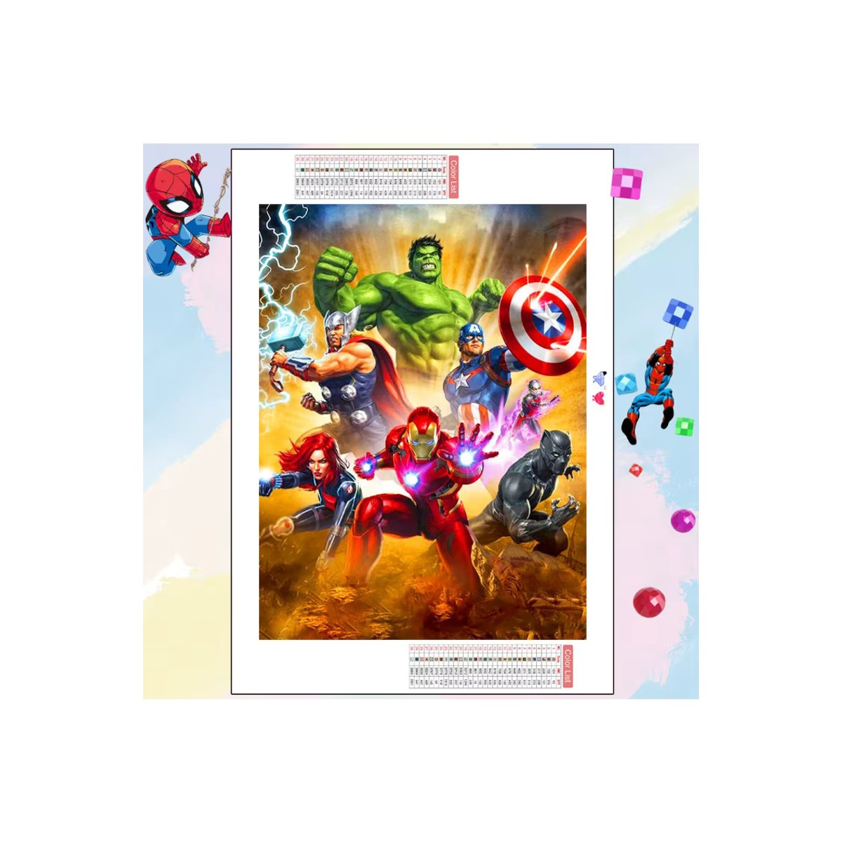 Marvel Avengers 5D Diamant Malerei DIY Stickerei mit Iron Man, Captain America und Hulk als mehrfarbiges Strass Bild zur Wanddekoration - Bild 4